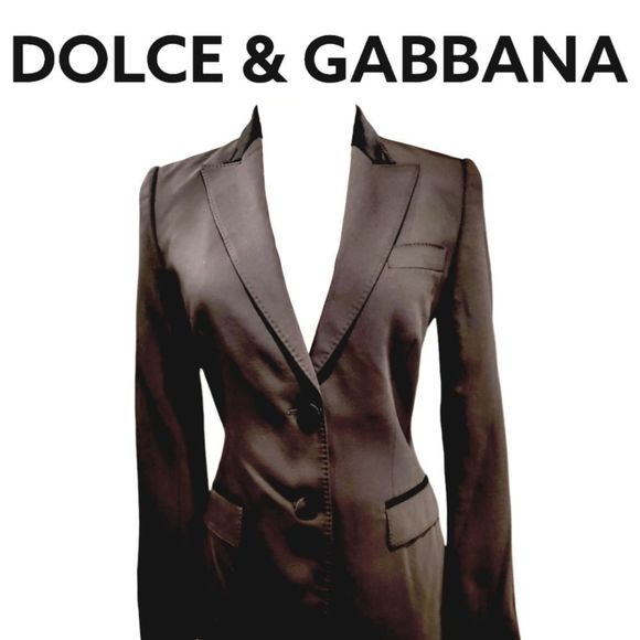 Dolce & Gabbana black Wool Tuxedo Jacket/Blazer with Velvet Trim(4…